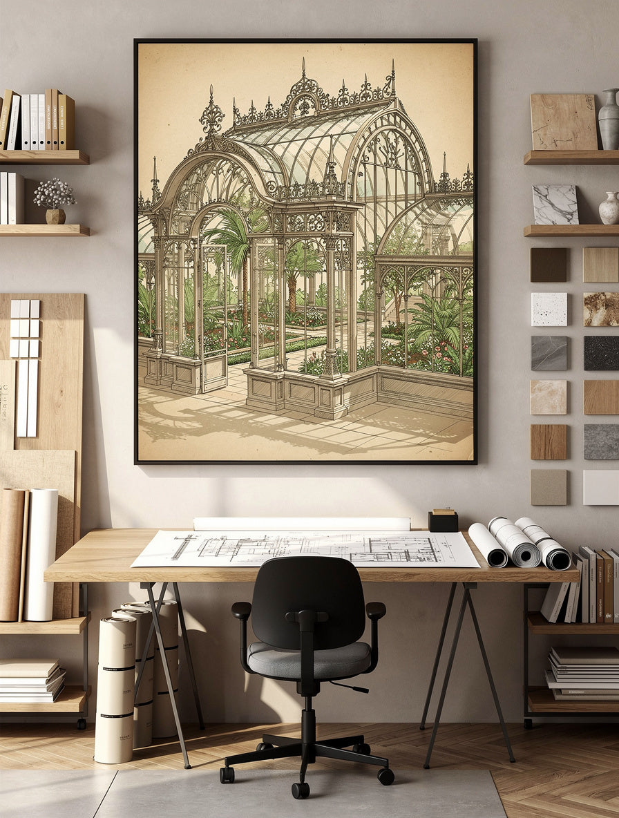 Victorian Greenhouse Blueprint Wall Art | Botanical
