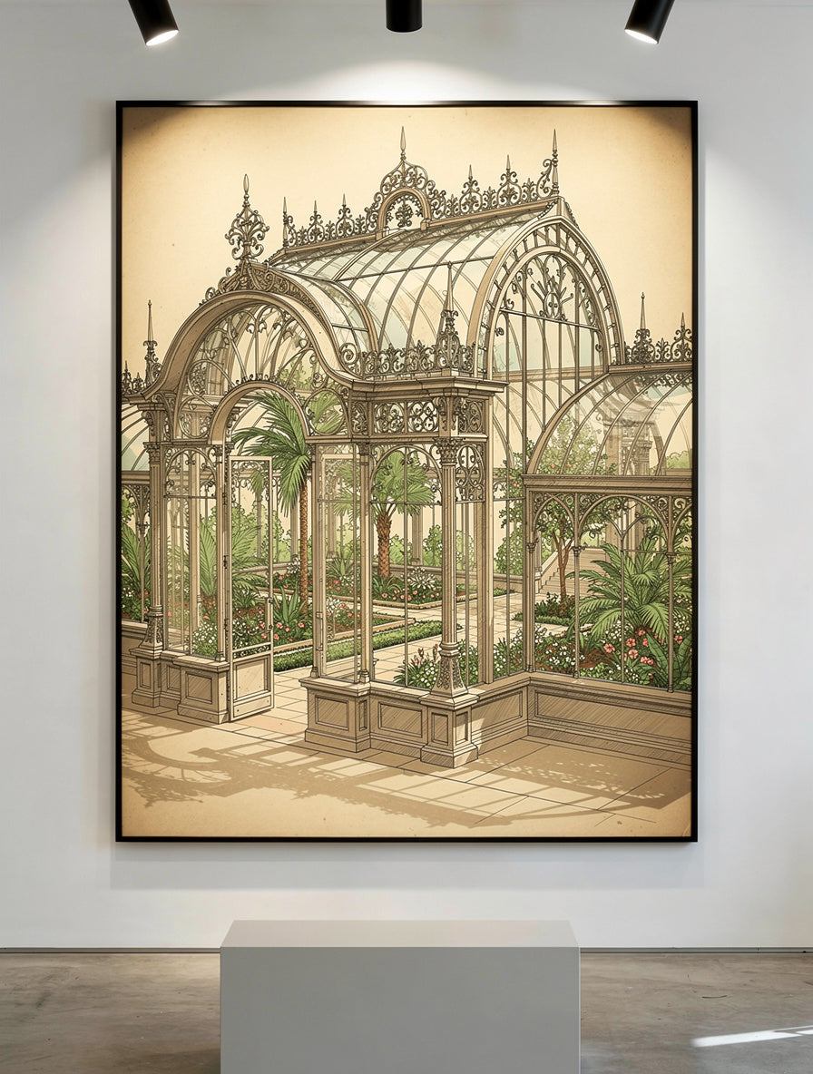 Victorian Greenhouse Blueprint Wall Art | Botanical