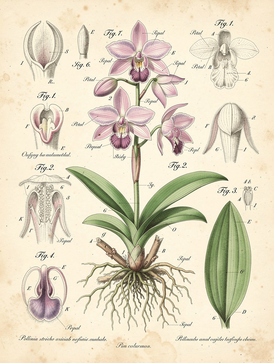 Victorian Orchid Anatomy Study Wall Art | Botanical Print
