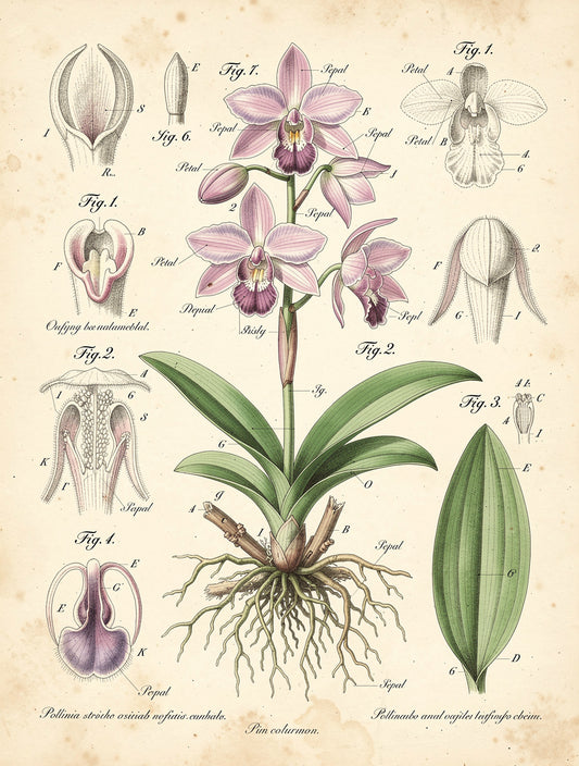 Victorian Orchid Anatomy Study Wall Art | Botanical Print