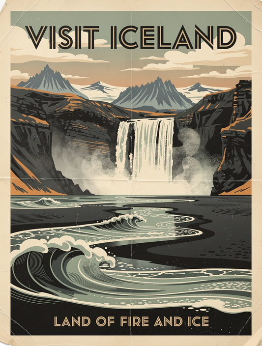 Vintage Iceland Route 1 Journey Wall Art | Travel Print
