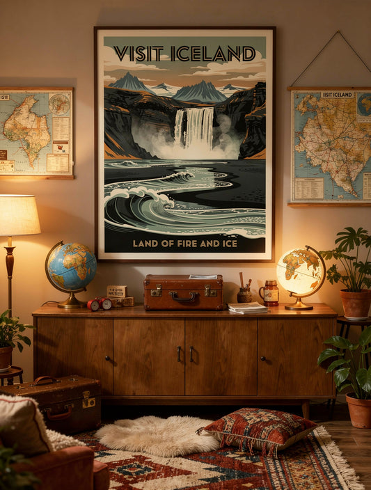 Vintage Iceland Route 1 Journey Wall Art | Travel Print