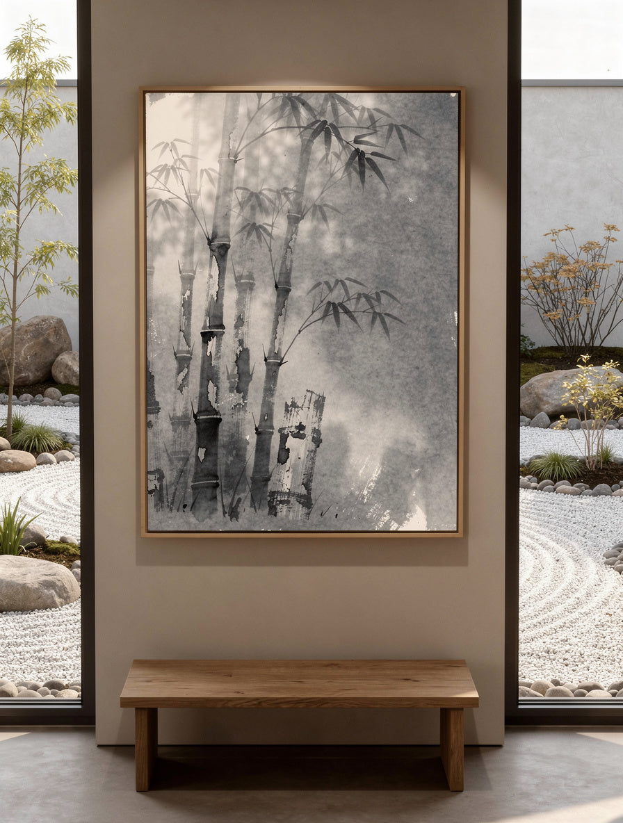 Weathered Bamboo Whispers Japandi Wall Art | Wabi-Sabi