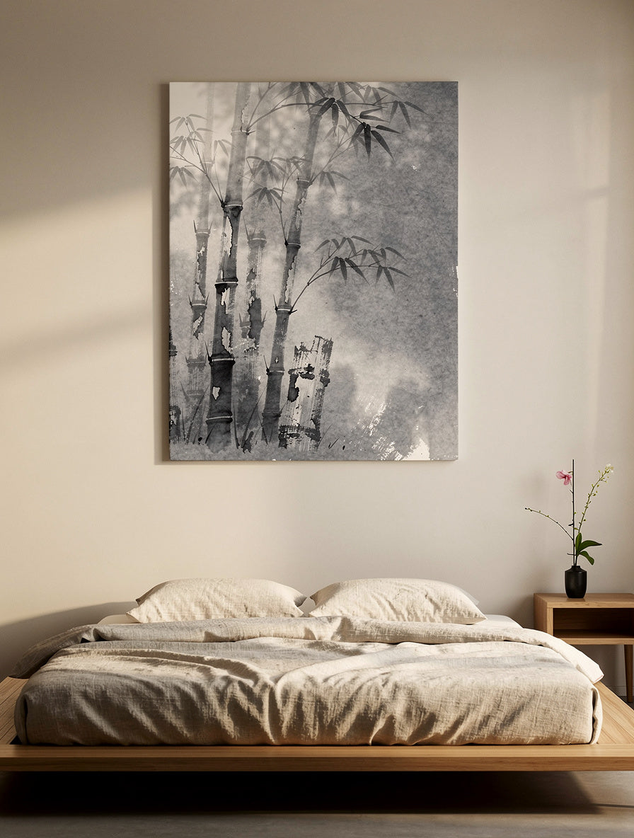 Weathered Bamboo Whispers Japandi Wall Art | Wabi-Sabi