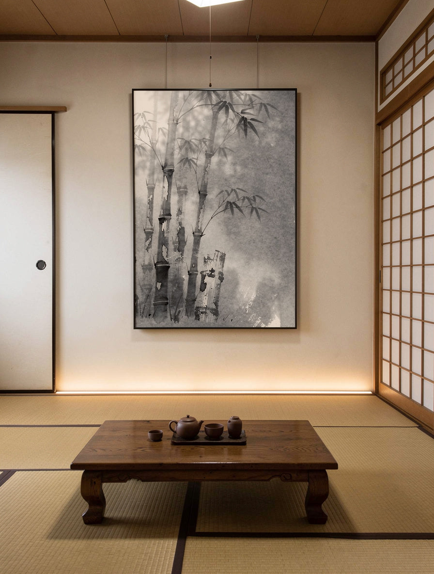 Weathered Bamboo Whispers Japandi Wall Art | Wabi-Sabi