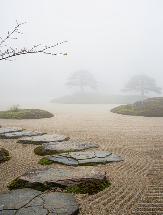 Weathered Stone Garden Path Wabi-Sabi Art | Japandi