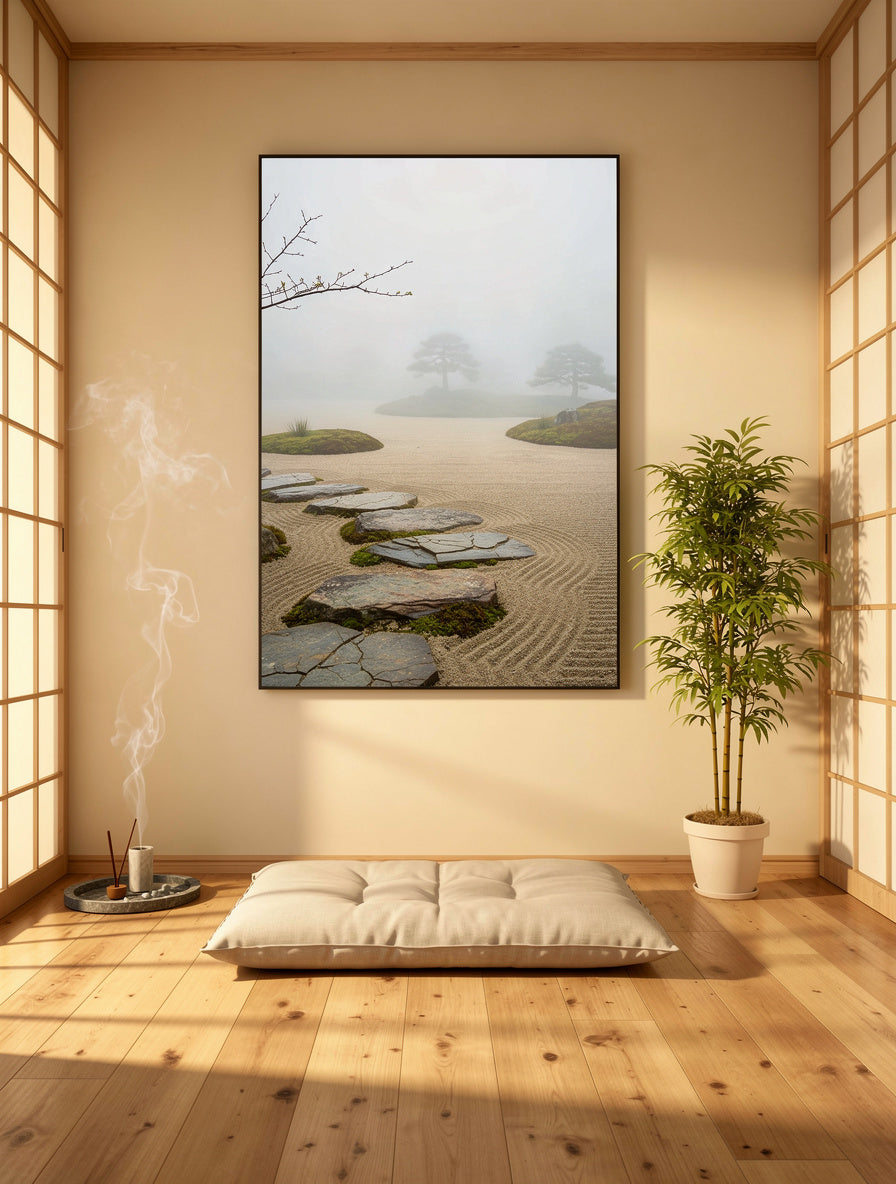 Weathered Stone Garden Path Wabi-Sabi Art | Japandi
