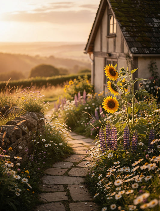 Wildflower Cottage Garden Wall Art | Golden Hour