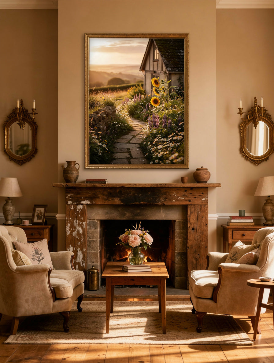 Wildflower Cottage Garden Wall Art | Golden Hour